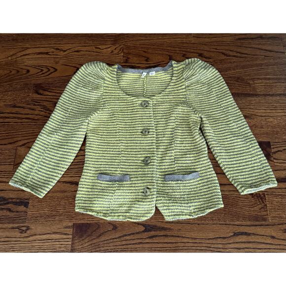 Anthropologie MOTH Sweater Yellow Silver Stripe Retro 40s Coquette Fall Winter - Picture 3 of 10